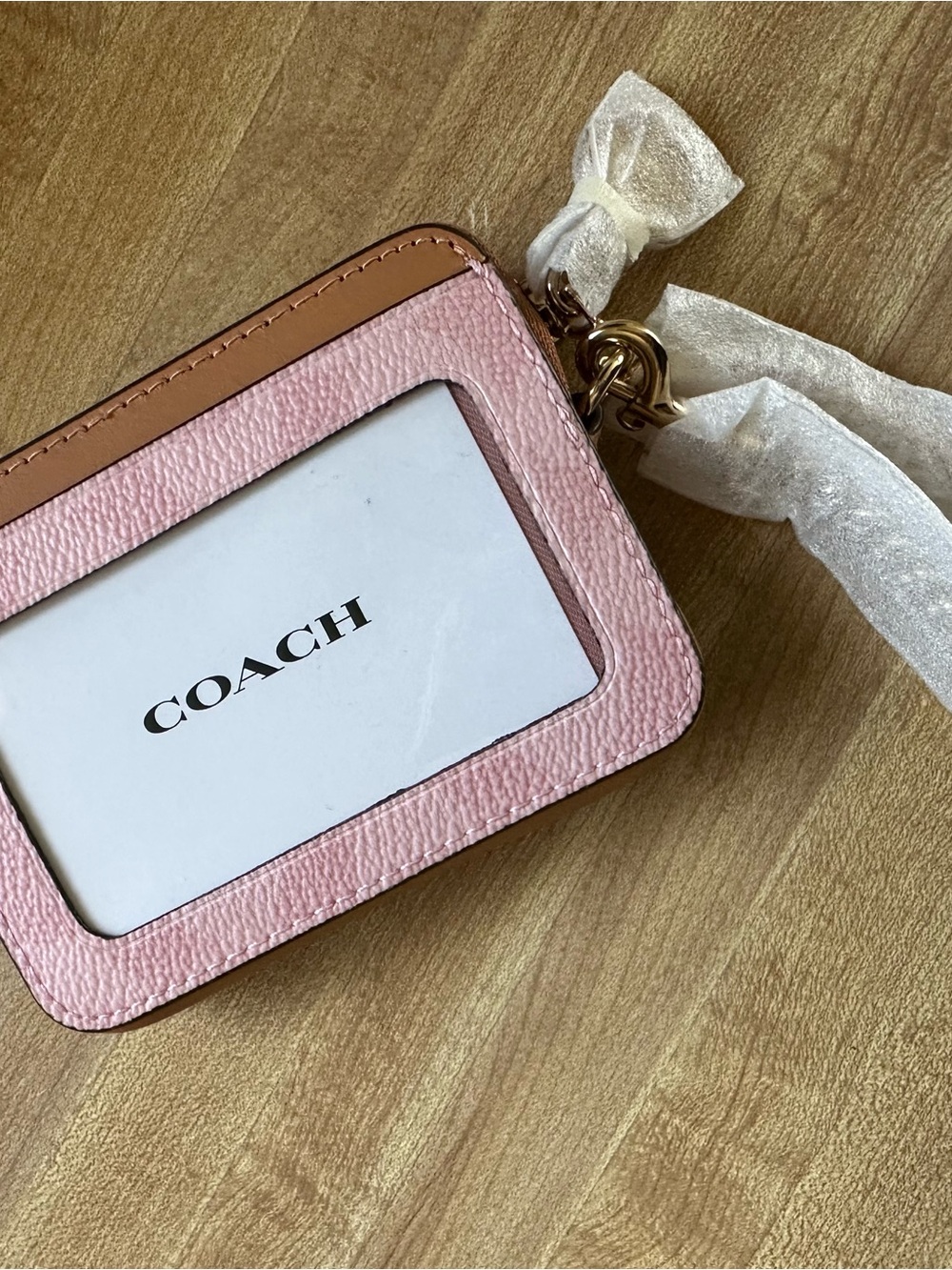 Coach Pink and Tan Leather Card Holder with Wrist Strap - Picture 2 of 3